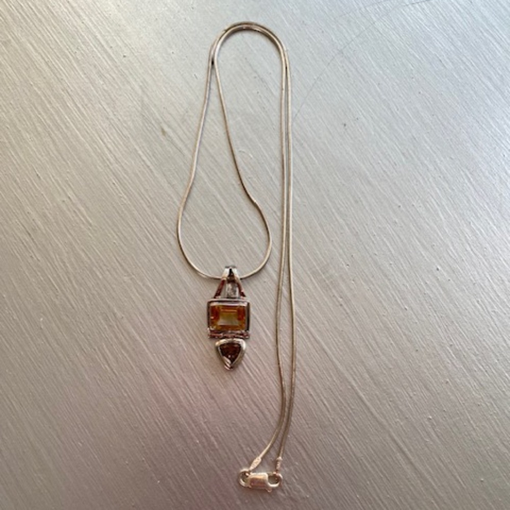 Sterling silver citrine & smokey topaz pendant necklace